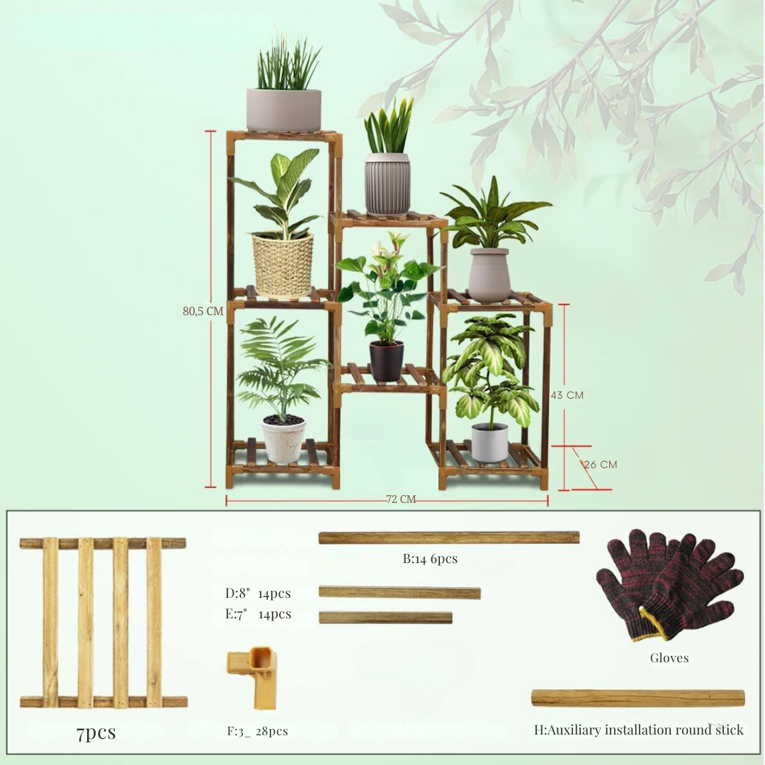 SOPORTE PARA MATERAS 7 NIVELES MADERA + (SET DE JARDINERIA GRATIS)
