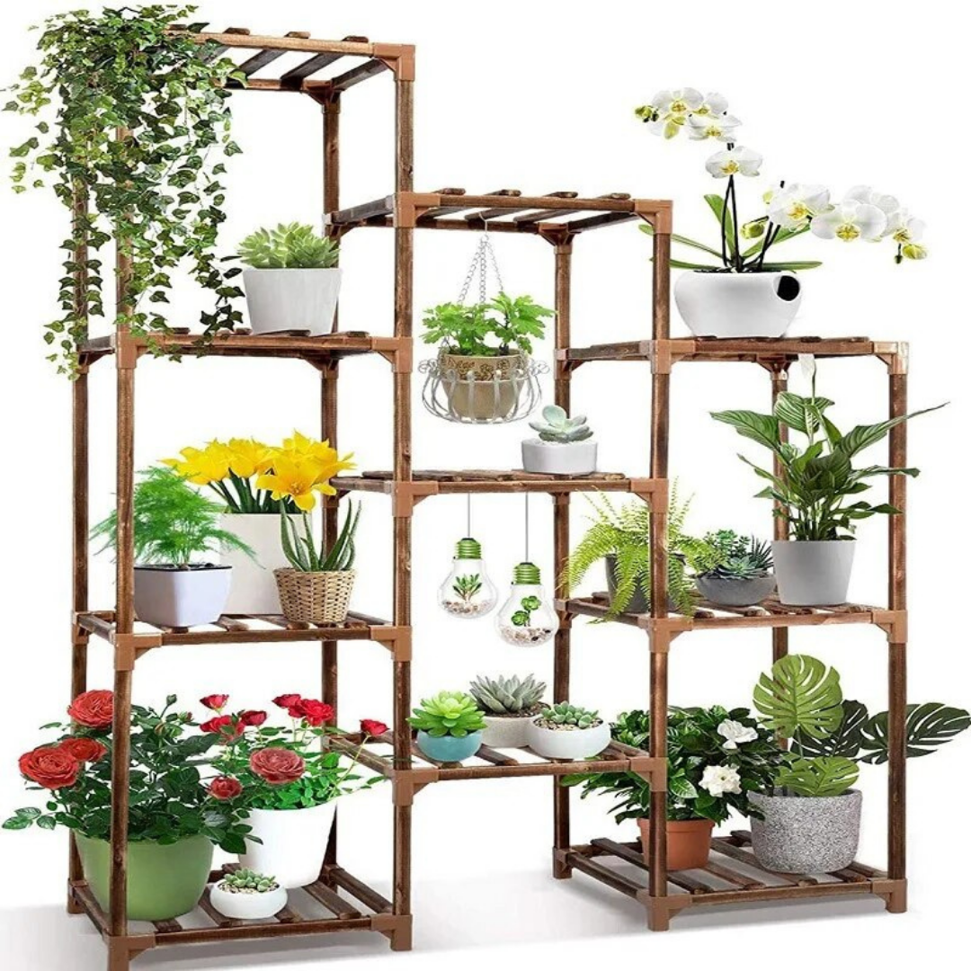 SOPORTE PARA MATERAS 7 NIVELES MADERA + (SET DE JARDINERIA GRATIS)