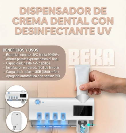 DISPENSADOR DE CREMA DENTAL CON DESINFECTANTE UV