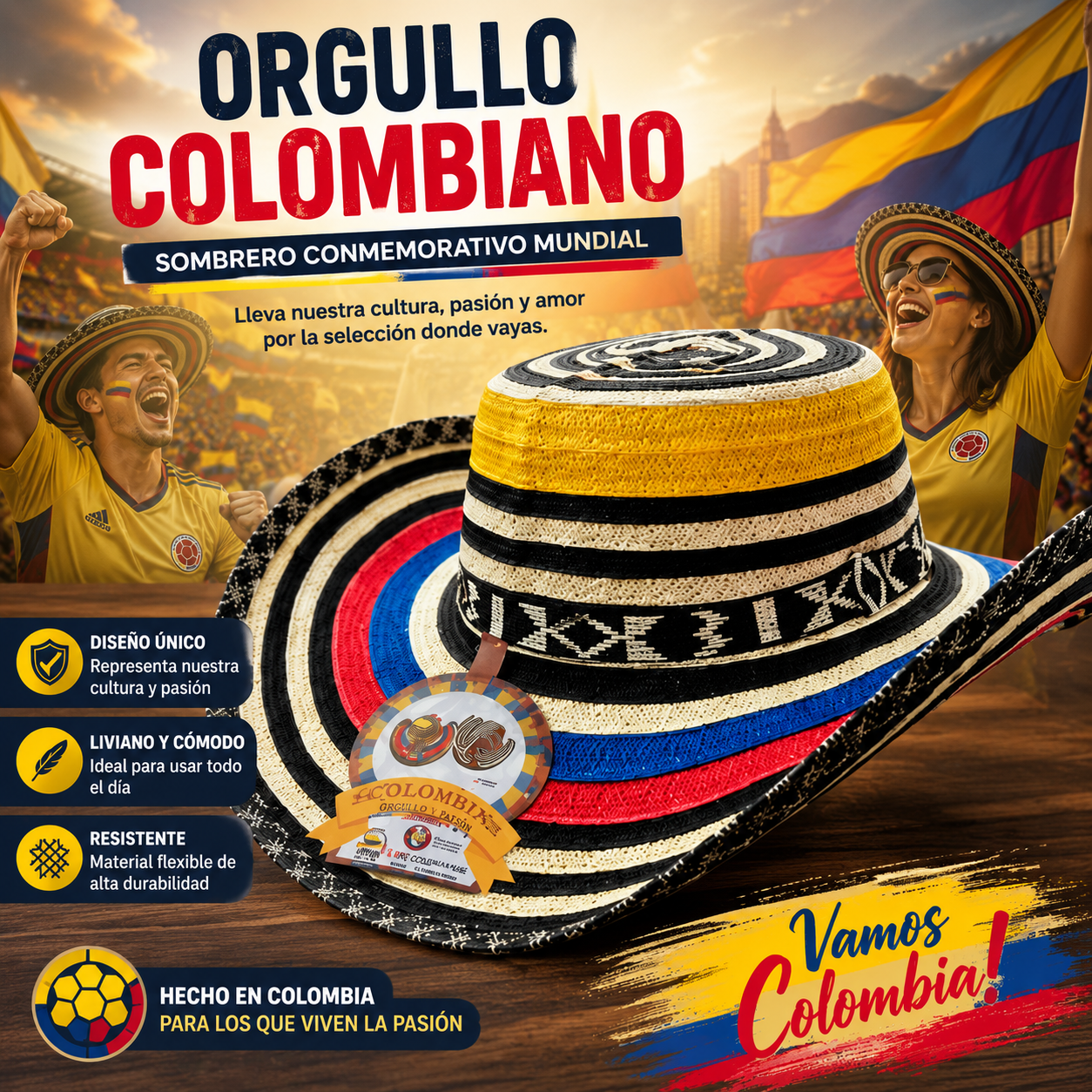 SOMBRERO VUELTIAO CONMERORATIVO SELECCION COLOMBIA
