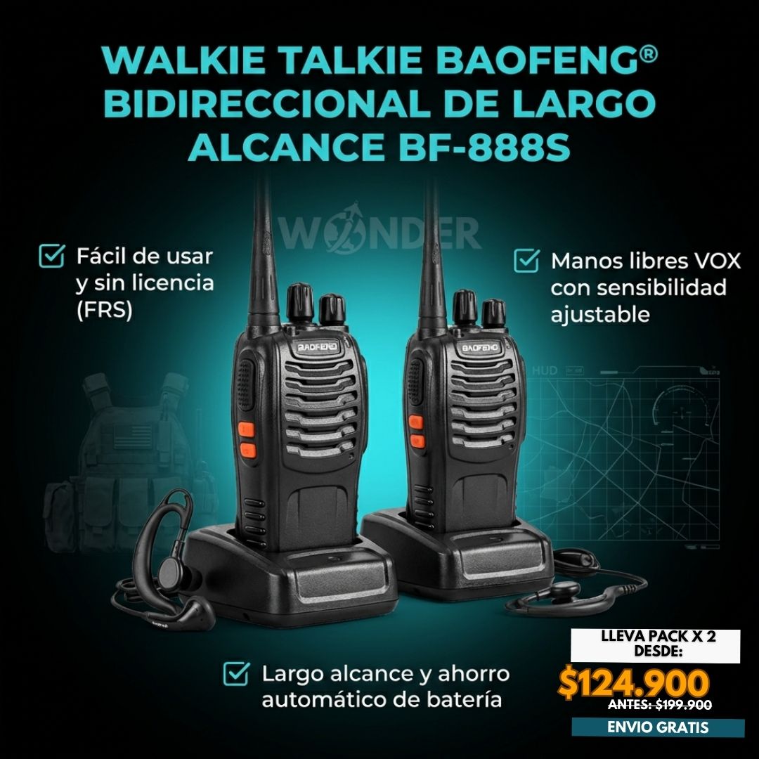 WALKIE TALKIE BAOFENG® BIDIRECCIONAL DE LARGO ALCANCE BF-888S
