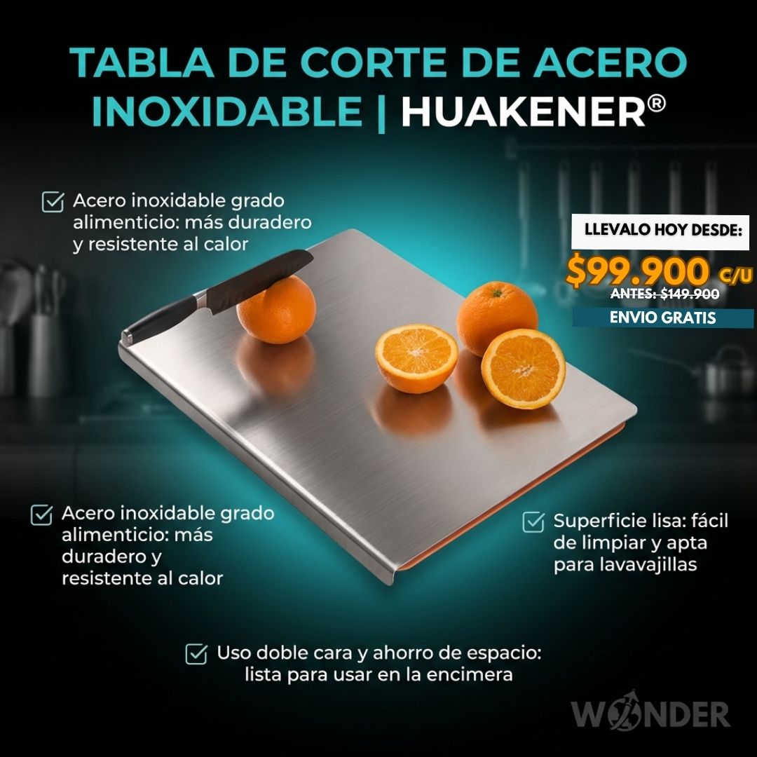 TABLA DE CORTE DE ACERO INOXIDABLE | HUAKENER®
