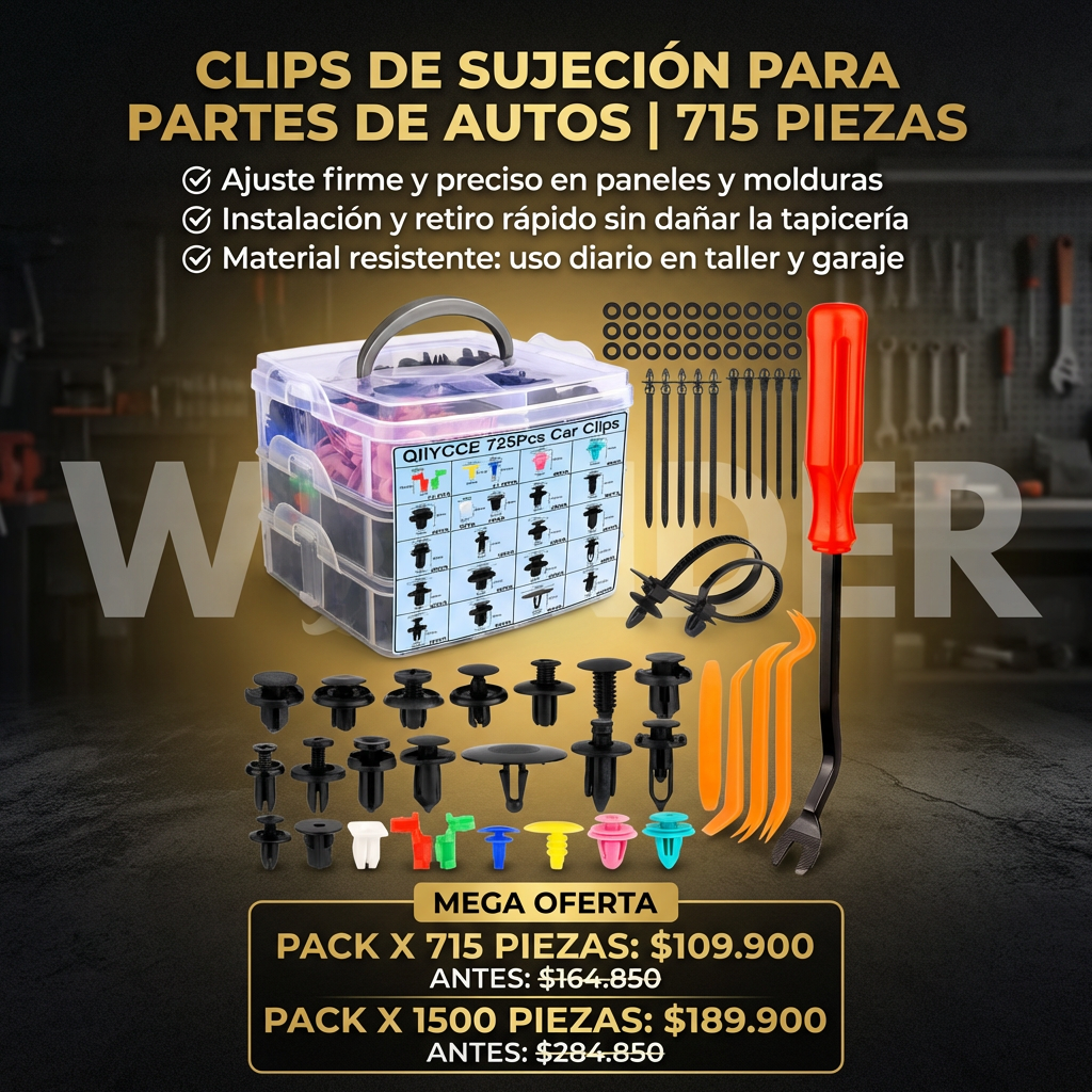 CLIPS DE SUJECIÓN PARA PARTES DE AUTOS | 715 PIEZAS