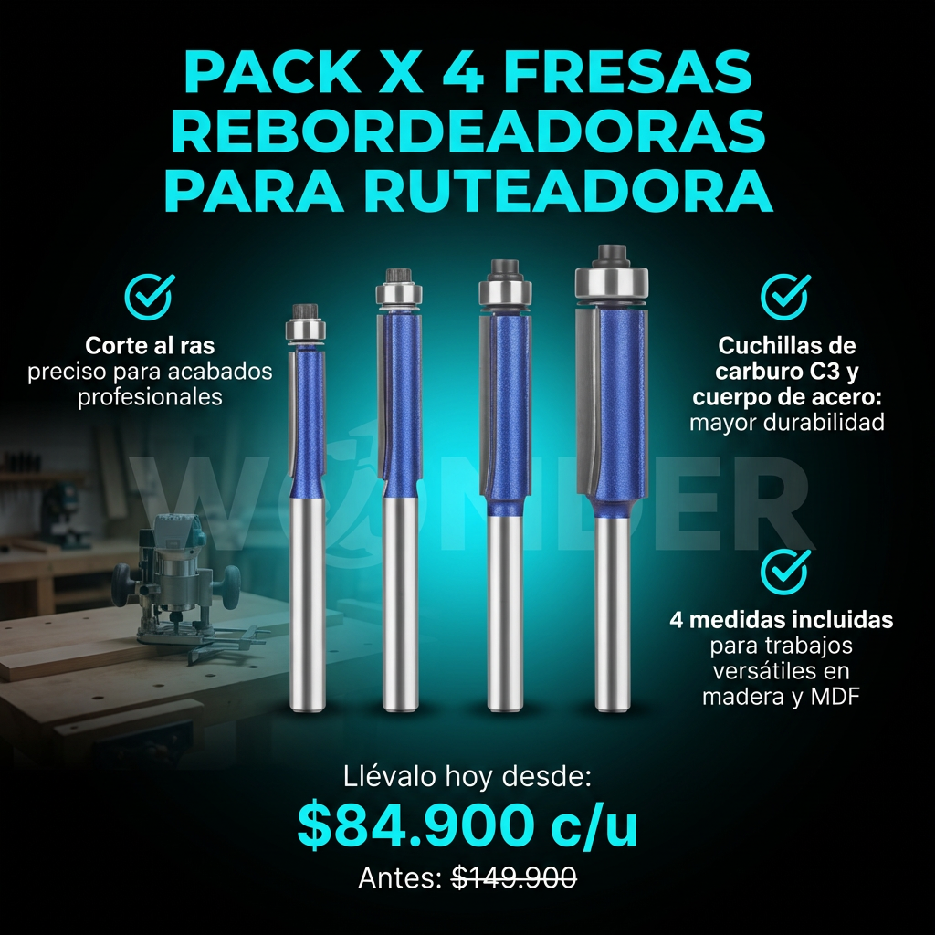 PACK X 4 FRESAS REBORDEADORAS PARA RUTEADORA