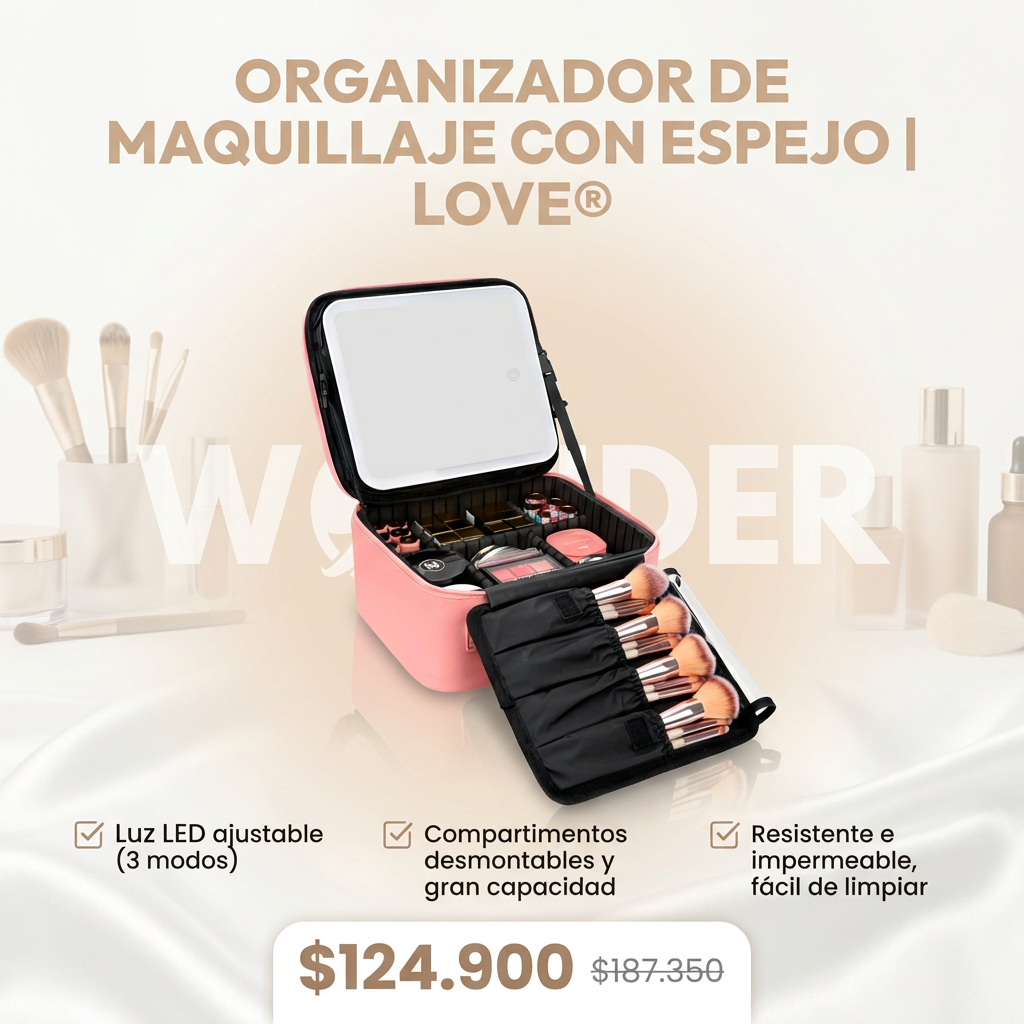 ORGANIZADOR DE MAQUILLAJE CON ESPEJO | LOVE®